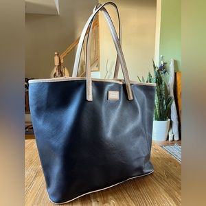 Coach Metro Tote - Black Leather Tan Handles/Piping